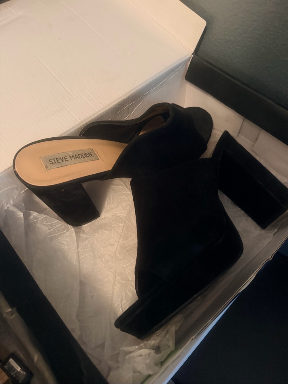 Steve Madden Black Suede Open-Toe Block Heel Mules